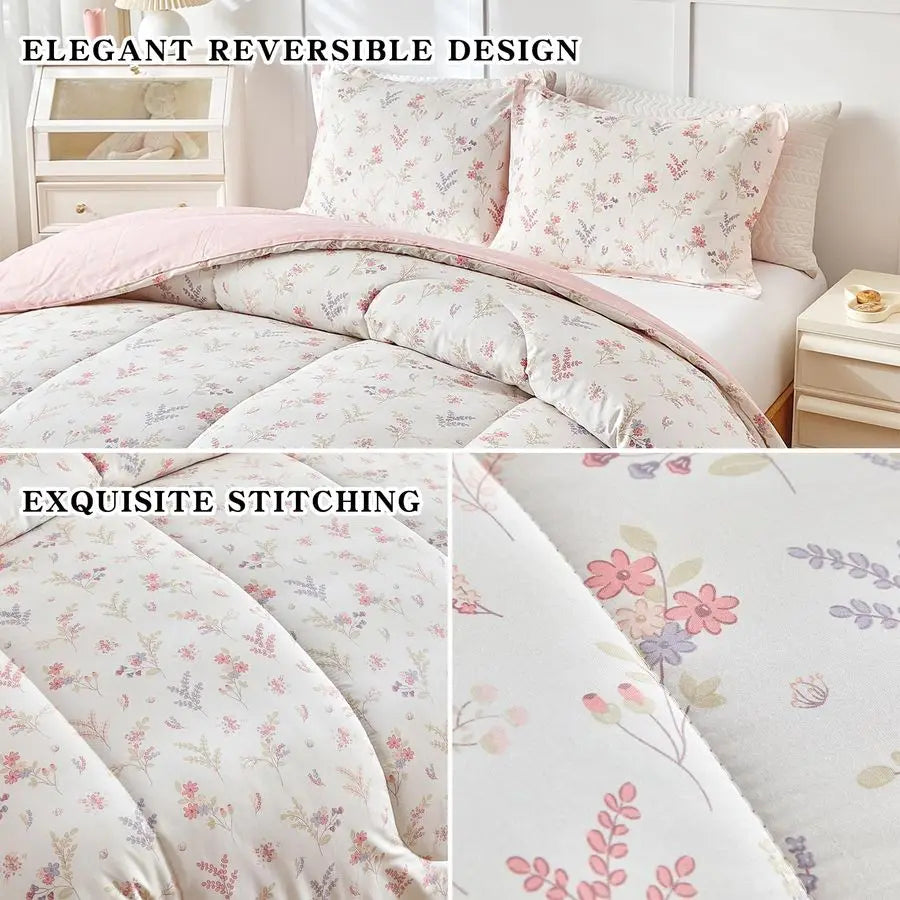 Cotton Floral Design Comforter Bedding Set for Girls Twin Size 68x88" 3 Pieces