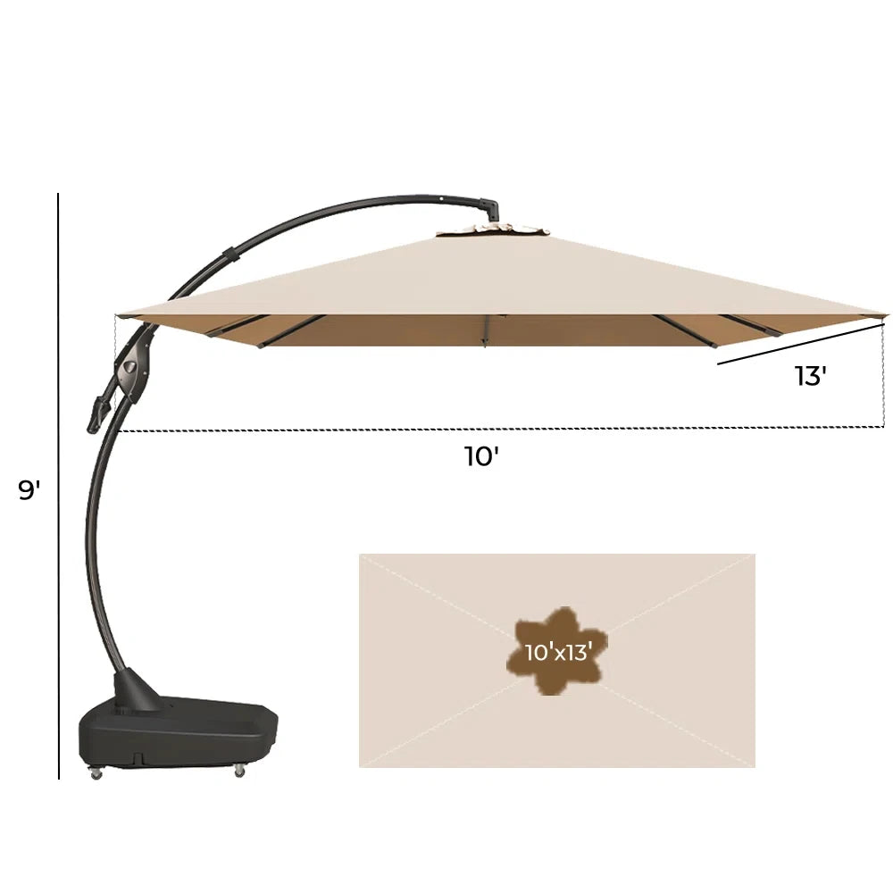 Outdoor Aluminum Cantilever Rectangle Offset Umbrella with Base 10x13 Ft