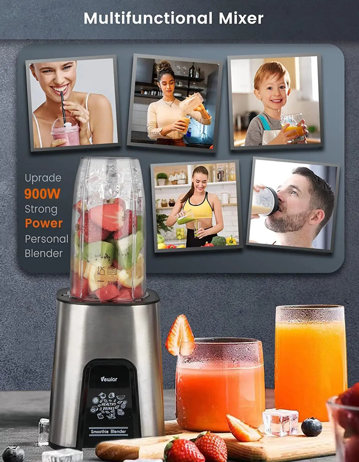 Personal Blender 1000W for Shakes and Smoothies Including 2 23oz+10oz Blender Cups