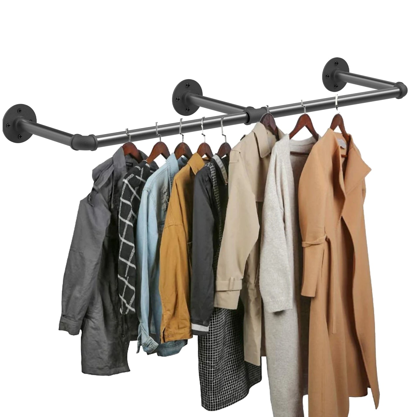 Wall Mounted Industrial Garment Hanging Rod Closet Storage 70.8 Inch