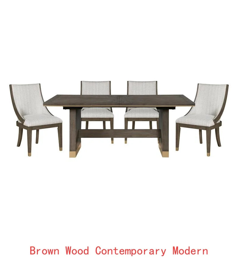Modern Extension Table Dining Set 8 Armchairs Upholstered Gold Tipping 9-Piece