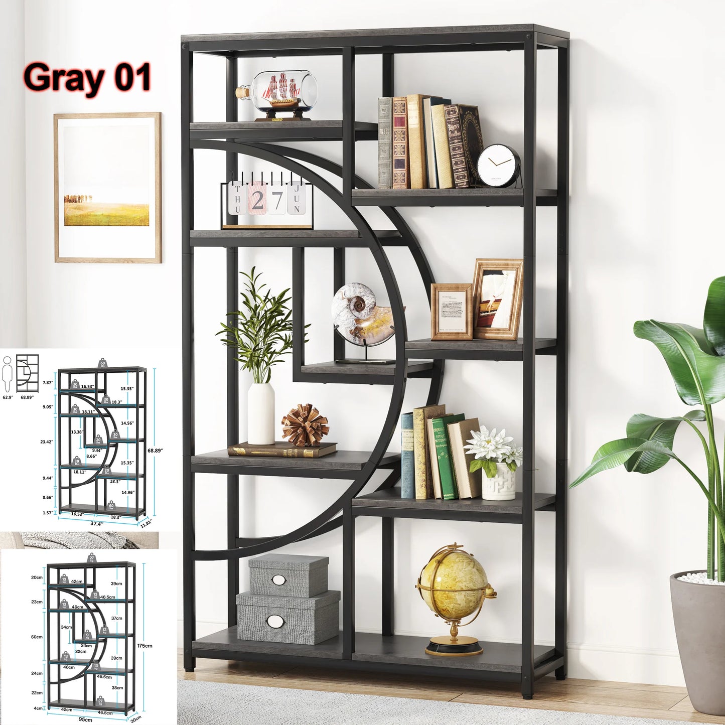 Tribesigns Industrial 5 Tier Freestanding Etagere Bookcase Bookshelf Display Storage Organizer