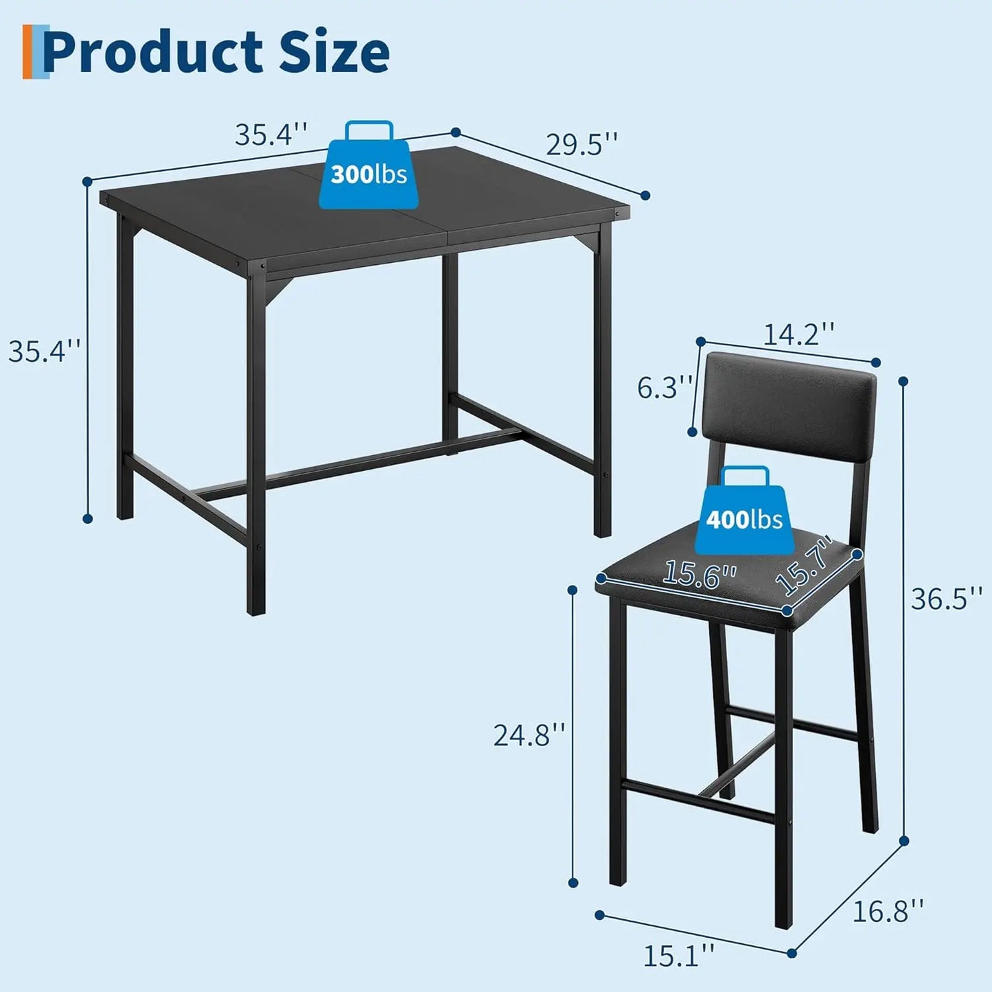 5-Piece Bar/Pub Dining Table Set 4 Upholstered Chairs