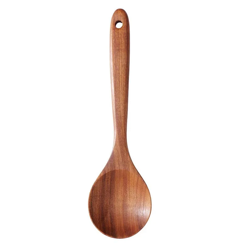 Natural Wood Kitchen Tool Set Includes Spoon, Spatula Slotted Spoon 5 Pieces