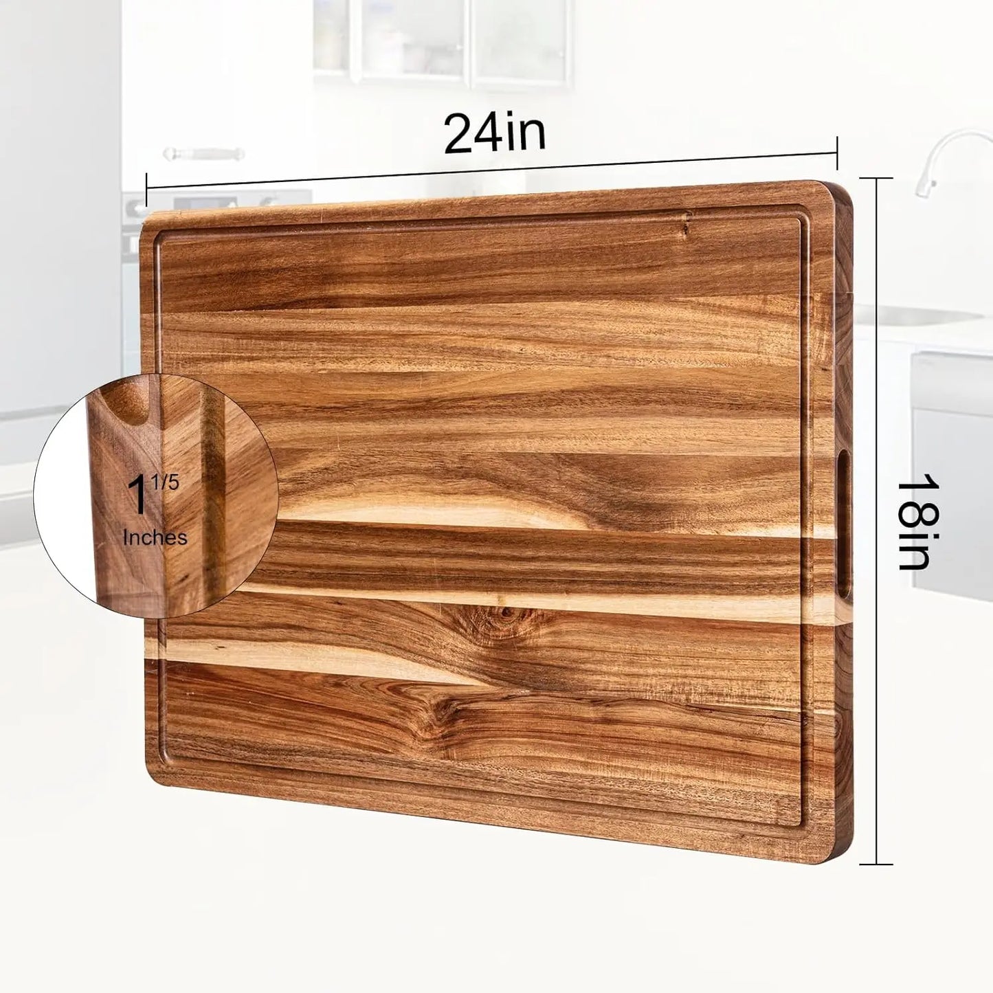 Extra Large Reversible Wood Cutting Board Butcher Block Juice Groove 24 x 18 x1.2"