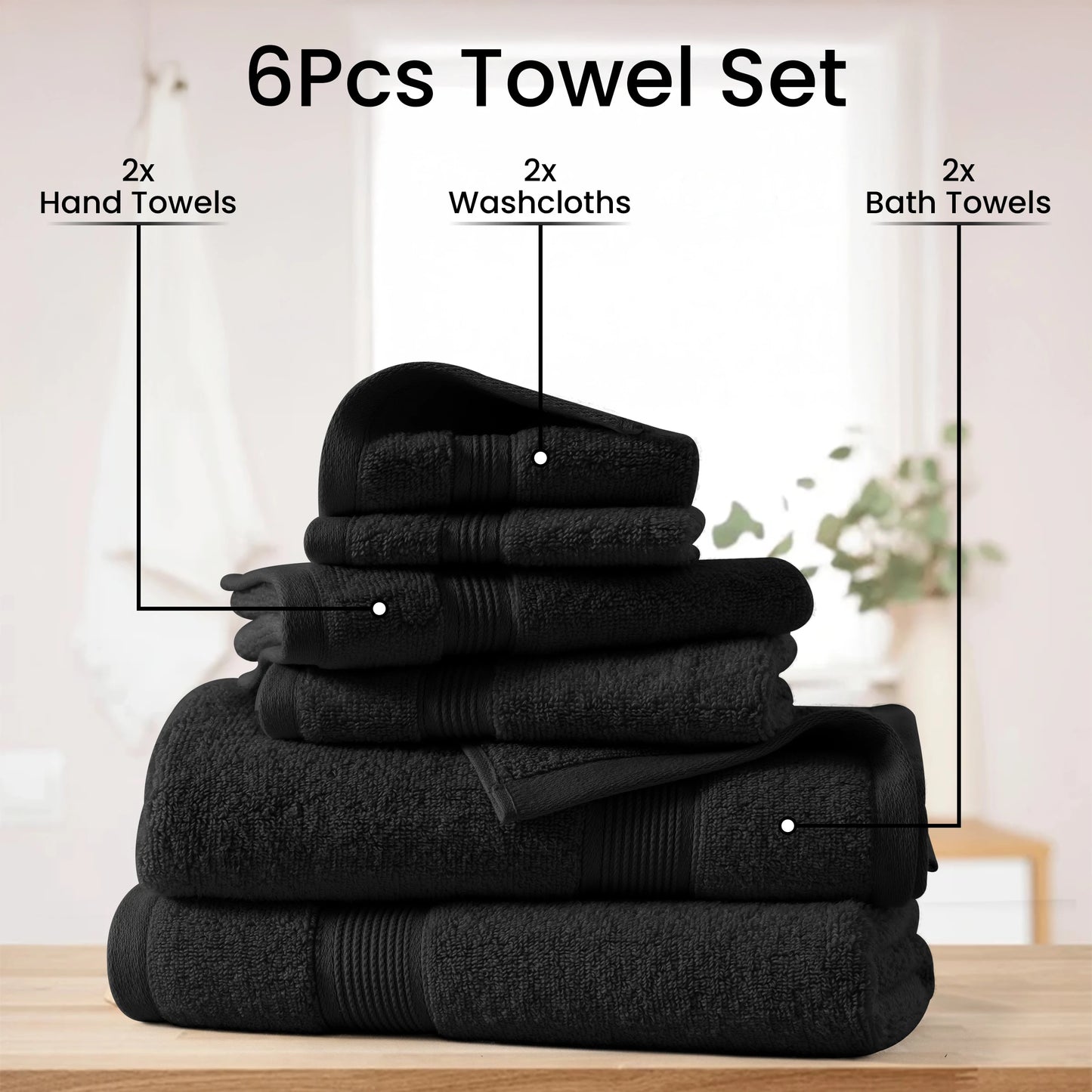 100% Cotton Ultra-Soft Absorbent Towel Set  525 GSM 6-Piece