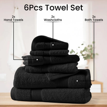 100% Cotton Ultra-Soft Absorbent Towel Set  525 GSM 6-Piece