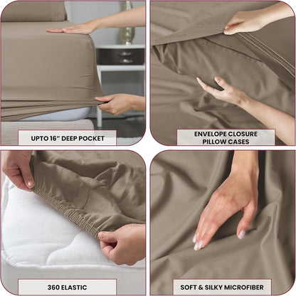 Décor Microfiber Bedding Sheet Set Flat Sheet, 16 Inches Deep Pocket Fitted Sheet 3 Pieces