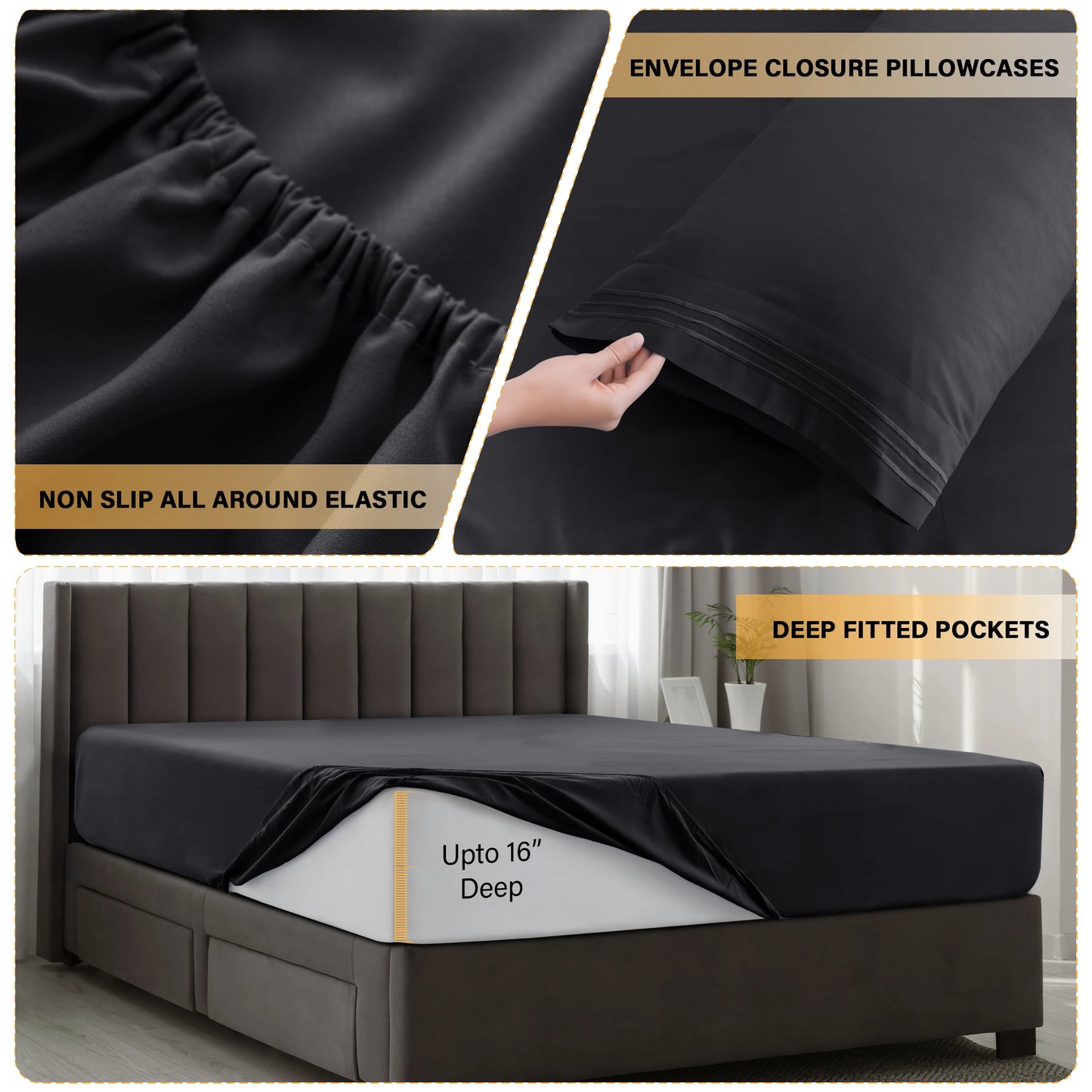 Décor Microfiber Bedding Sheet Set Flat Sheet, 16 Inches Deep Pocket Fitted Sheet 3 Pieces