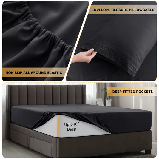 Décor Microfiber Bedding Sheet Set Flat Sheet, 16 Inches Deep Pocket Fitted Sheet 3 Pieces