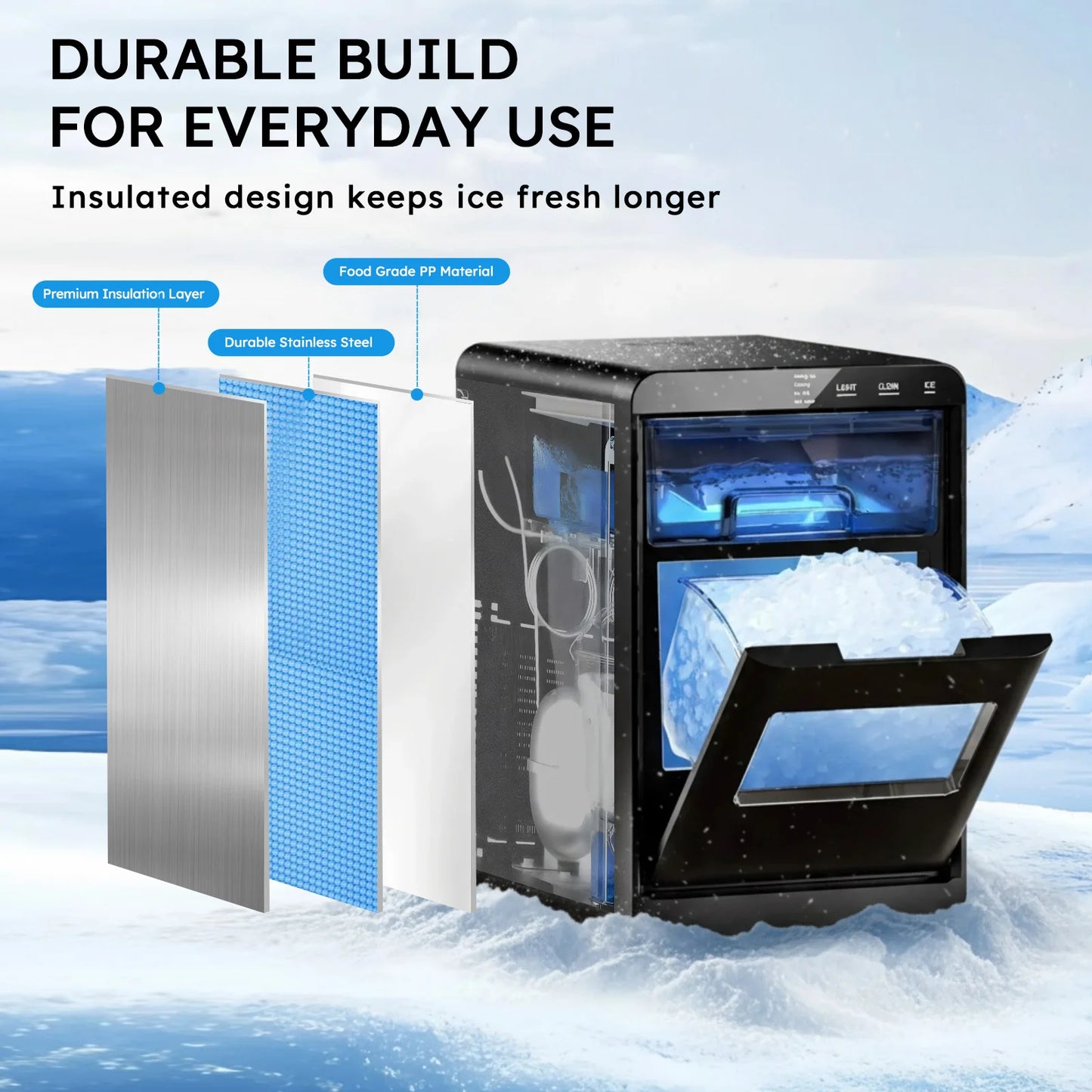 Countertop Chewable Pellet Nugget Ice Maker 44bs/24H Self-Cleaning with Ice Scoop & Basket