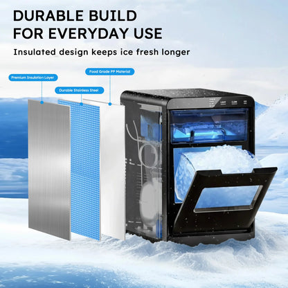 Countertop Chewable Pellet Nugget Ice Maker 44bs/24H Self-Cleaning with Ice Scoop & Basket