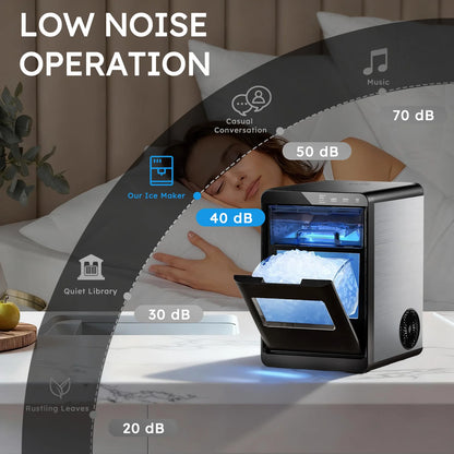 Countertop Chewable Pellet Nugget Ice Maker 44bs/24H Self-Cleaning with Ice Scoop & Basket