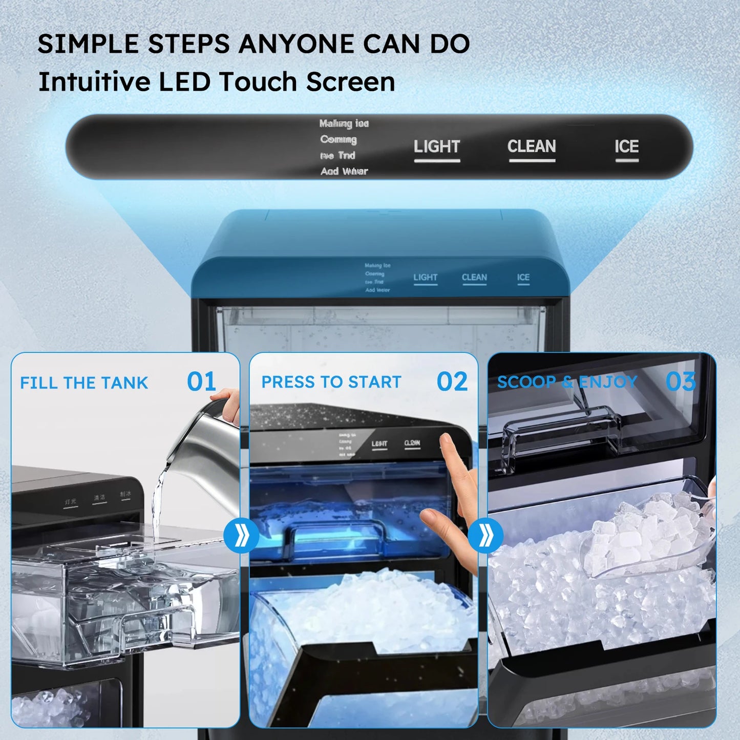 Countertop Chewable Pellet Nugget Ice Maker 44bs/24H Self-Cleaning with Ice Scoop & Basket