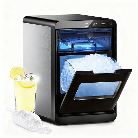 Countertop Chewable Pellet Nugget Ice Maker 44bs/24H Self-Cleaning with Ice Scoop & Basket