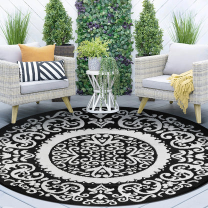 Round Outdoor Reversible Lightweight Plastic Straw Patio Rug 8Ft