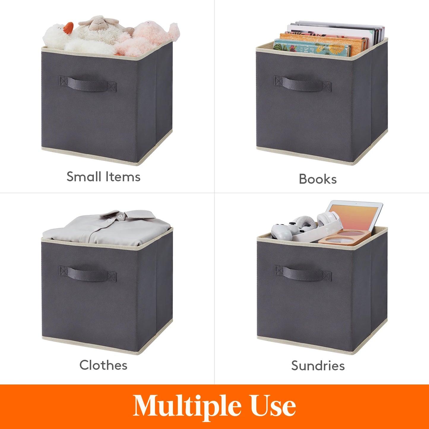 11/13 Inch Foldable Fabric Cube Storage Bins with Handles for Shelves Closet Home Organization 8 Pack