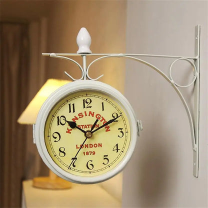 Unique Double-Sided European Antique Hanging Wall Clock