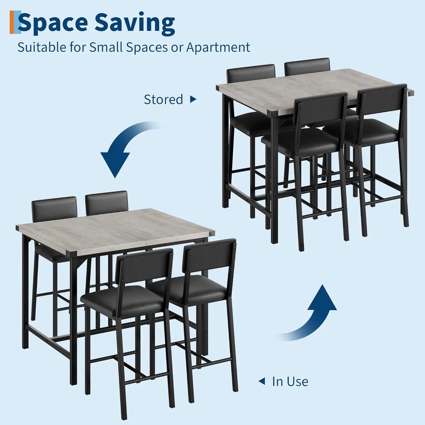 5-Piece Bar/Pub Dining Table Set 4 Upholstered Chairs