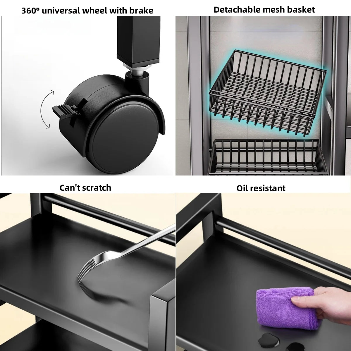 Multi-functional Black Metal Removable Cabinet Storage Rack 4 layers Multi-Layer Vegetable Fruit Storage Rack