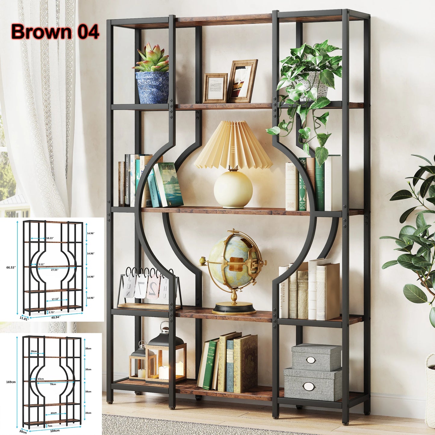 Tribesigns Industrial 5 Tier Freestanding Etagere Bookcase Bookshelf Display Storage Organizer
