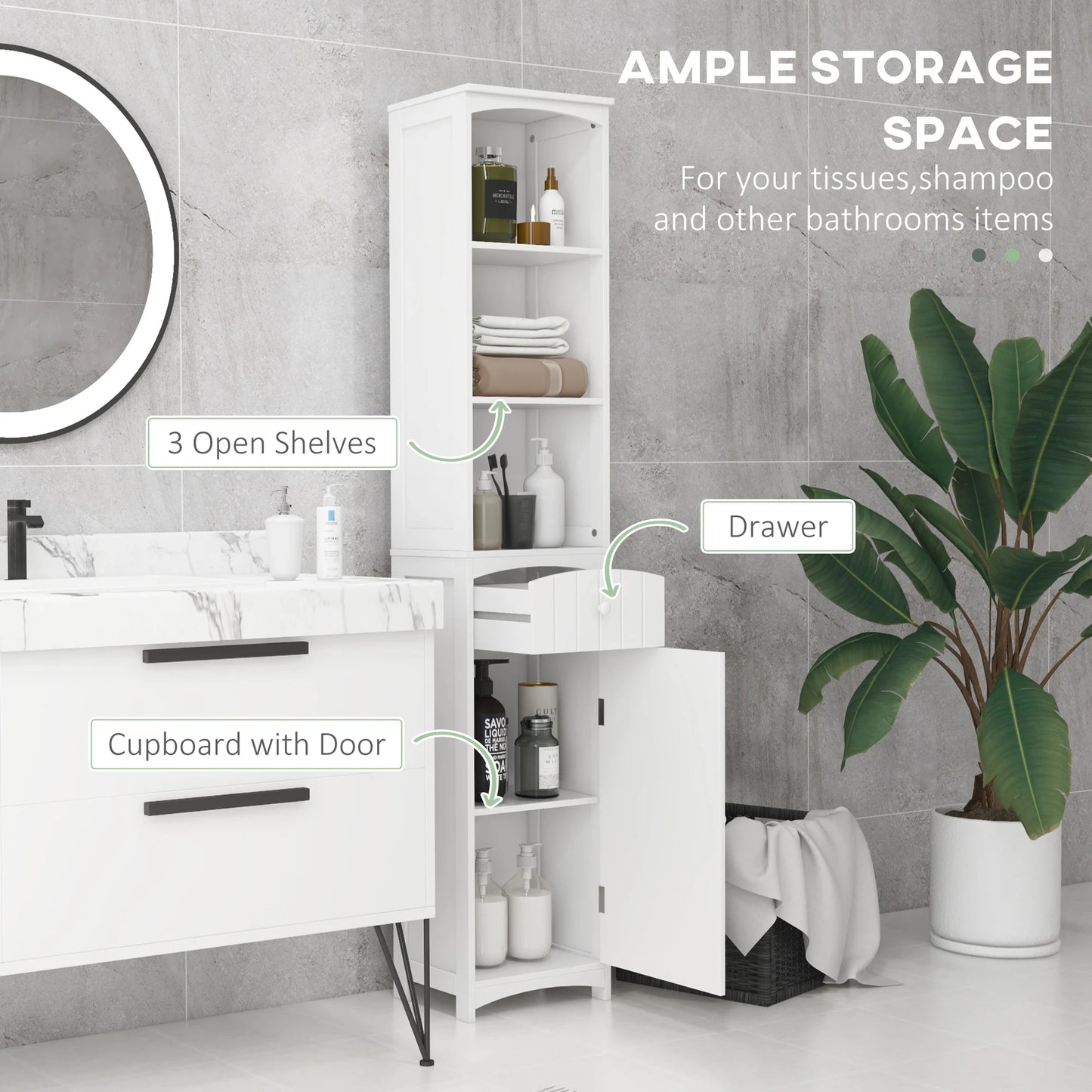 3-Tier Bathroom Storage Cabinet with Shelves and Drawer