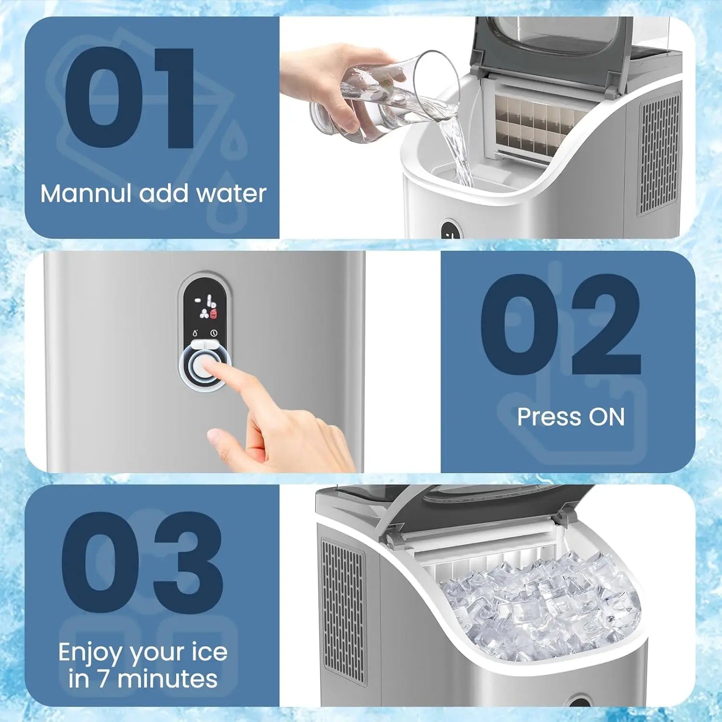 Countertop Ice Maker Machine Self-Cleaning with Basket Scoop 30lbs/24Hrs, 3 Ice Cube Settings, 16Pcs/13 Mins
