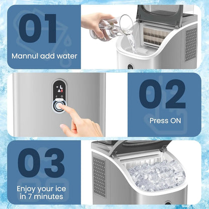 Countertop Ice Maker Machine Self-Cleaning with Basket Scoop 30lbs/24Hrs, 3 Ice Cube Settings, 16Pcs/13 Mins