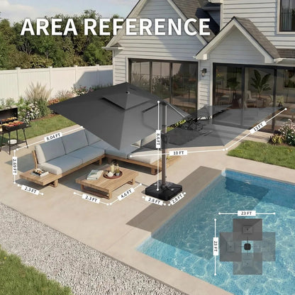 Heavy Duty Windproof Double Top Cantilever Patio Umbrella with LED Lights 10x13 Ft