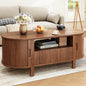 Mid-Century Modern Fluted Oval Coffee Table 47" with Cabinets Sliding Doors