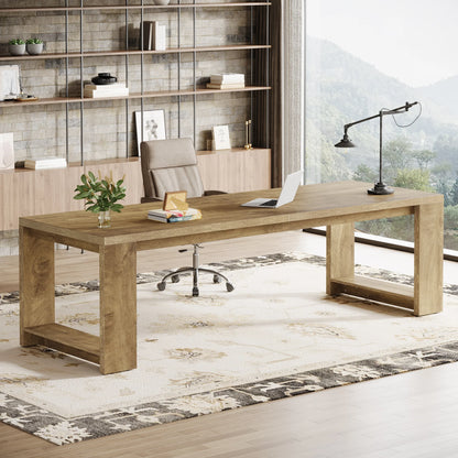Extra Long 86.6" Two Person Desk Wood Large Workstation