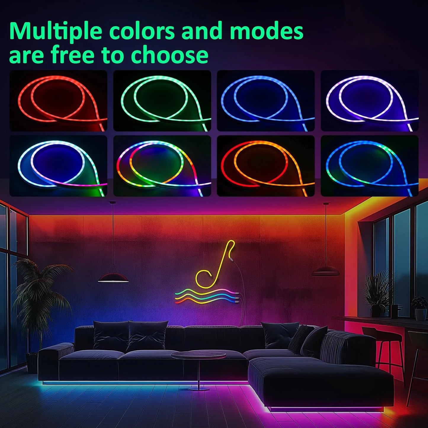 Flexible Neon LED Rope Lights Flexible With Remote and APP Control RGB Lighting Strip