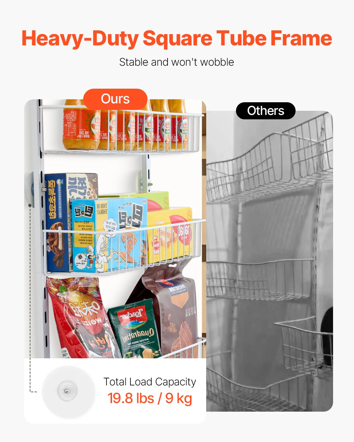 VEVOR 6/8/9/10 Tier Over the Door Hanging Pantry Spice Rack Organizer Heavy-Duty Steel Adjustable