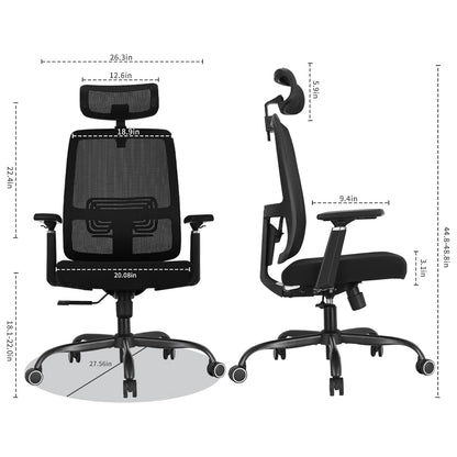 Ergonomic Mesh Adjustable Lumbar Support Office Chair with 120°Tilt High Back Soft Flip Up Arms