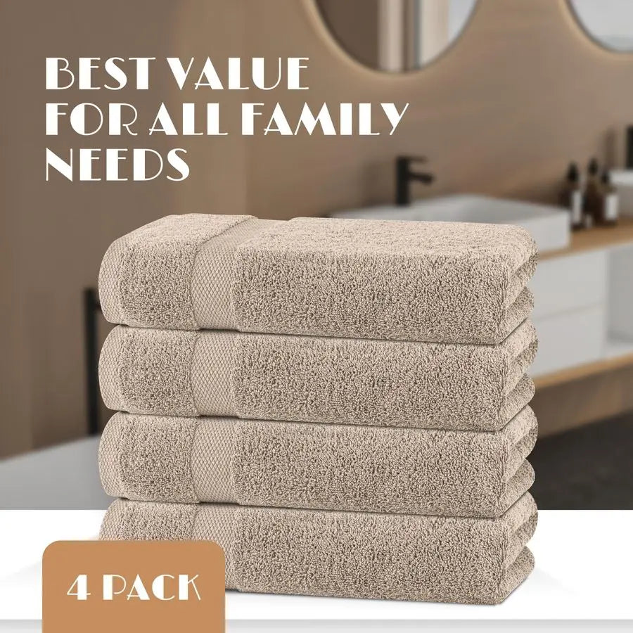 Soft Extra Absorbent Quick Dry Taupe Cotton Bath Towel Set 27x54" 4 Pack