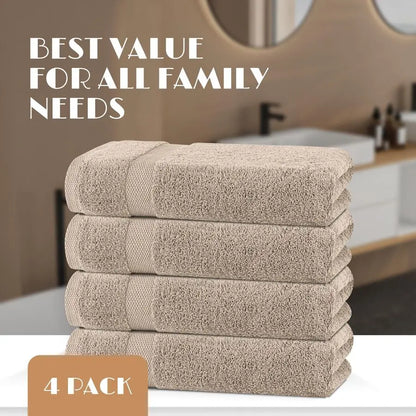 Soft Extra Absorbent Quick Dry Taupe Cotton Bath Towel Set 27x54" 4 Pack