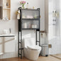 Freestanding Over the Toilet Storage Cabinet 2 Flip-up Fluted Doors 4 Hooks Metal Stand