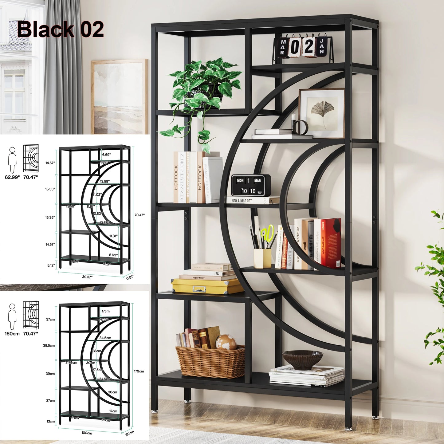 Tribesigns Industrial 5 Tier Freestanding Etagere Bookcase Bookshelf Display Storage Organizer