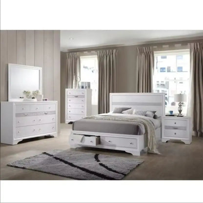 Traditional Wood Queen Bedroom Set White 5 Pieces