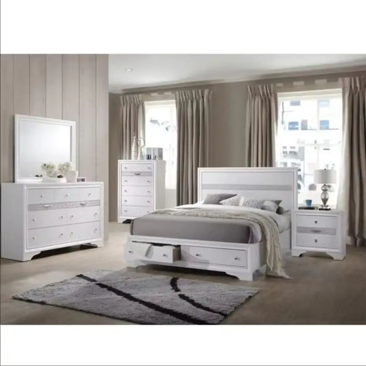 Traditional Wood Queen Bedroom Set White 5 Pieces