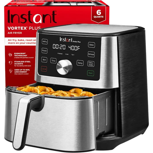 Instant Pot Vortex Plus XL Air Fryer 6QT, 6-in-1 Broils Dehydrates Crisps Quick Easy Meals 100+ In-App Recipes Dishwasher Safe