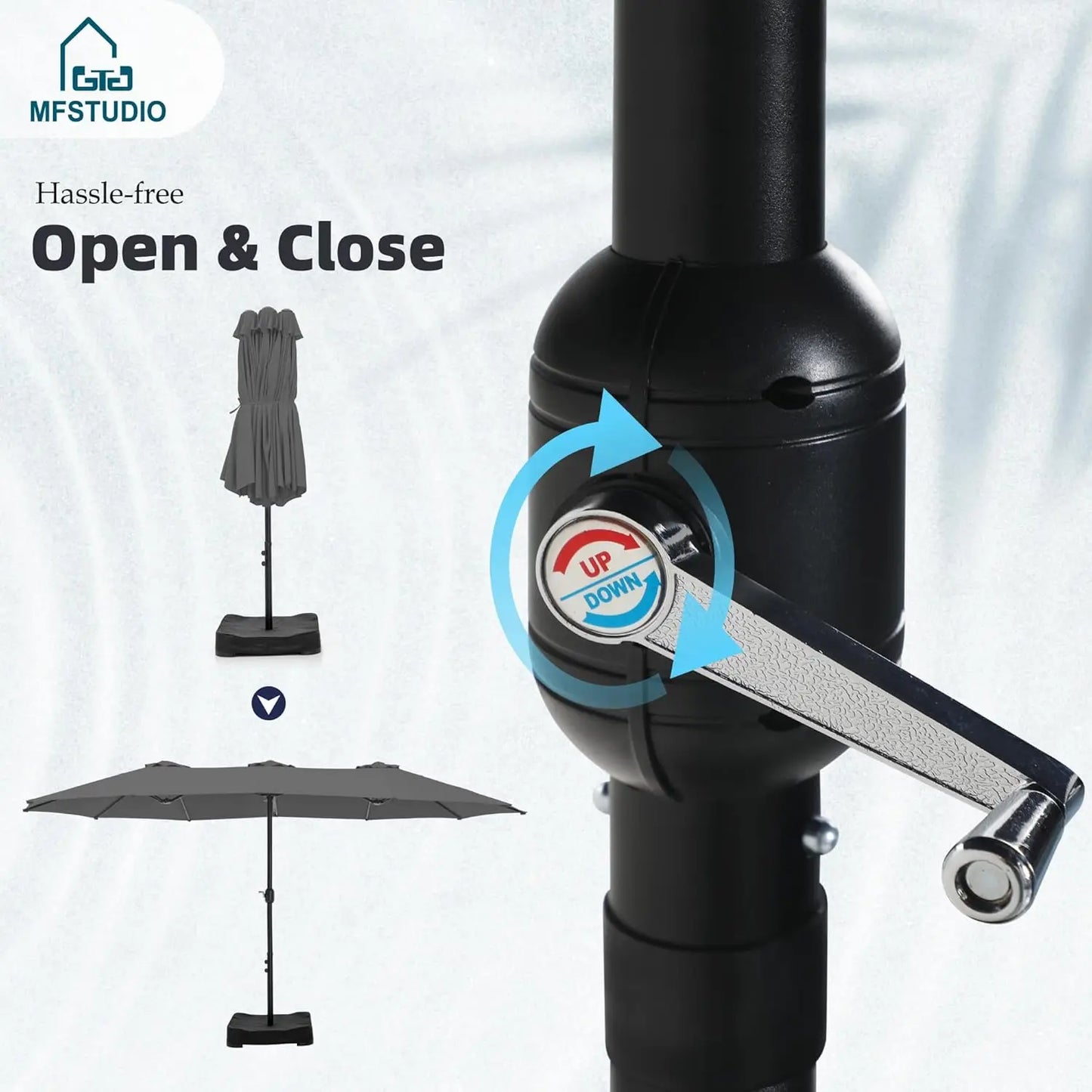 Large Double Sided Outdoor Rectangular Patio Umbrella Base Included Crank Handle 15 Ft