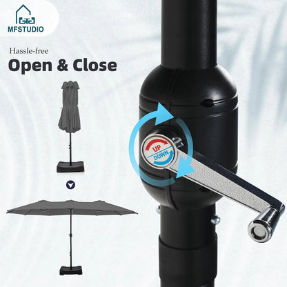 Large Double Sided Outdoor Rectangular Patio Umbrella Base Included Crank Handle 15 Ft