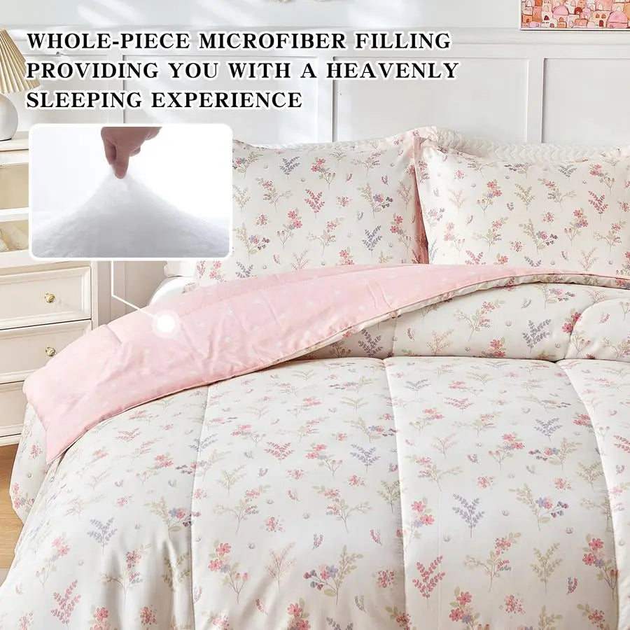 Cotton Floral Design Comforter Bedding Set for Girls Twin Size 68x88" 3 Pieces