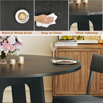 Round Space Saving Dining Table Set 6 Chairs Wood Base 47"