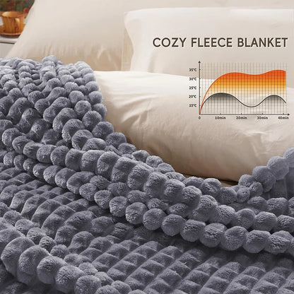 Faux Rabbit Fur Checkered Throw Blanket Fluffy for Bed Couch