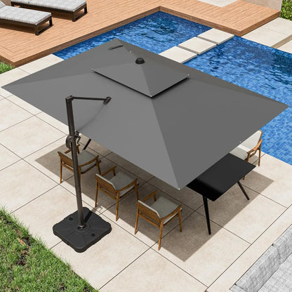 360° Rotation Heavy Duty Cantilever Patio Umbrella Double Layer Offset Design Large Rectangle 9x12 Ft