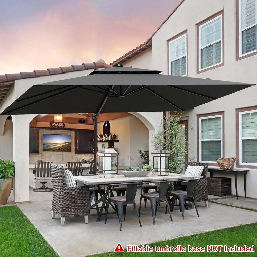 360° Rotation Heavy Duty Cantilever Patio Umbrella Double Layer Offset Design Large Rectangle 9x12 Ft