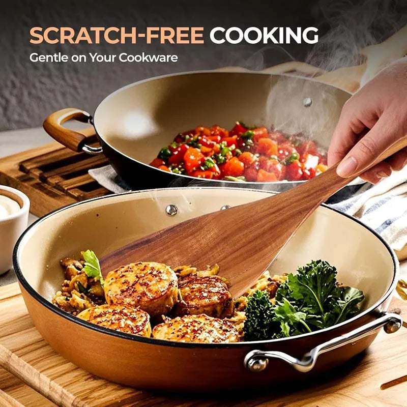 Natural Wood Kitchen Tool Set Includes Spoon, Spatula Slotted Spoon 5 Pieces