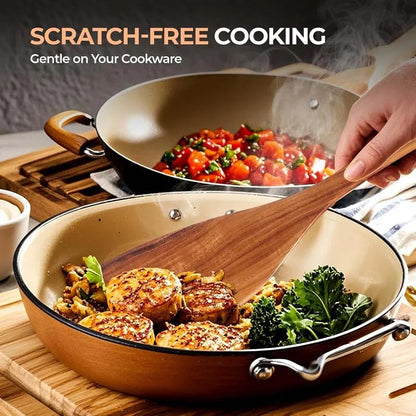 Natural Wood Kitchen Tool Set Includes Spoon, Spatula Slotted Spoon 5 Pieces